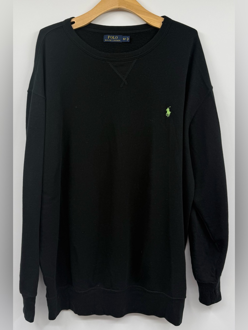 Polo Ralph Lauren Sweatshirt Men's XLT Black Fleece Crewneck Pullover Neon Pony